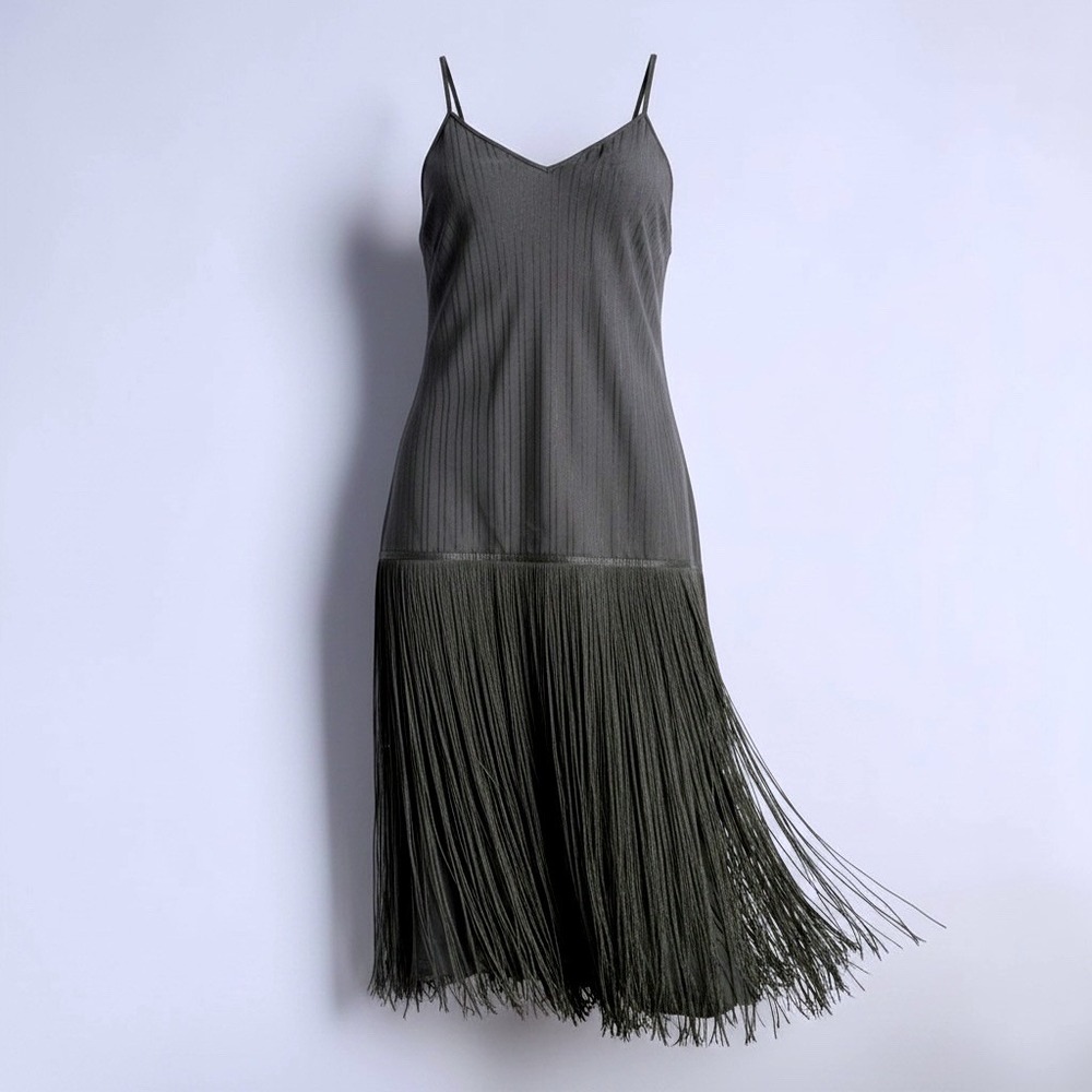 SHEIN Black Pleated Fringe Hem Slip Dress Womens XL 12 Flapper Style Cocktail